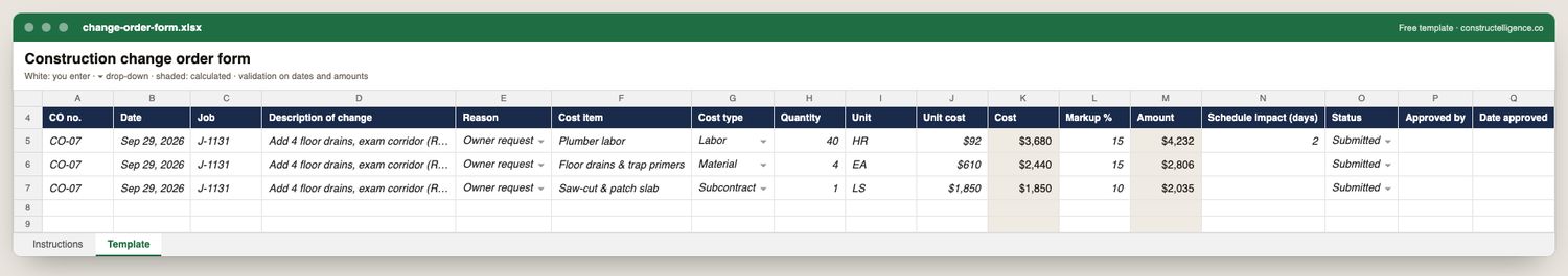 Change order form preview