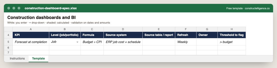 Construction dashboard spec preview