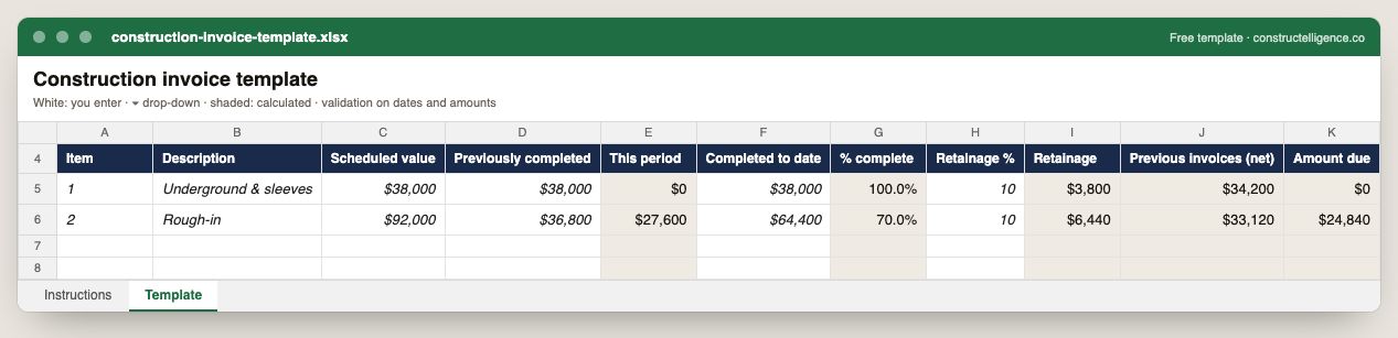 Construction invoice template preview