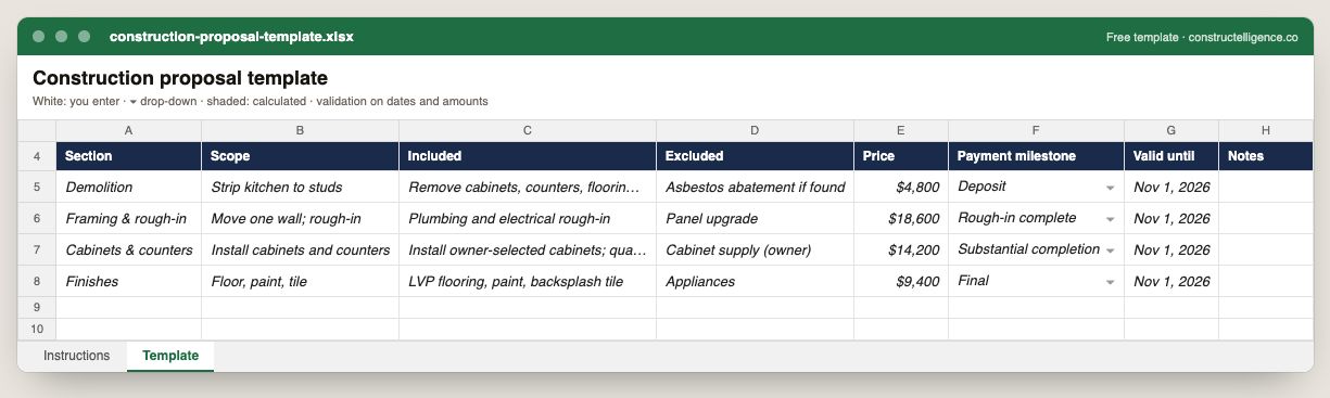Construction proposal template preview