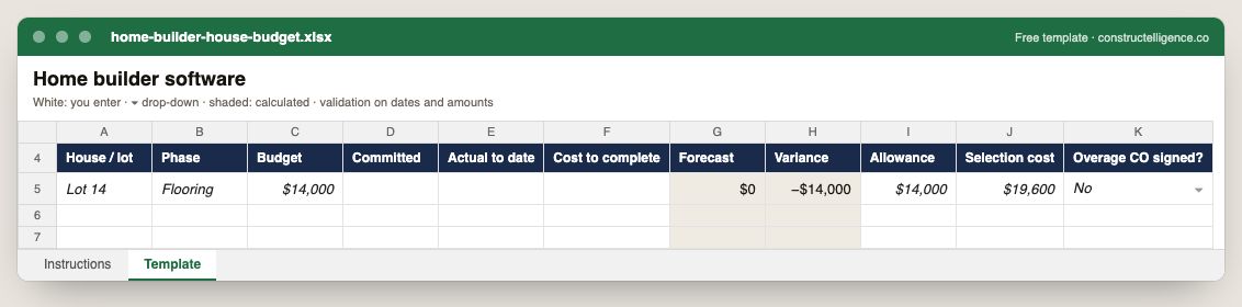 Home builder house budget preview