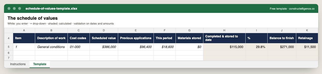 Schedule of values template preview