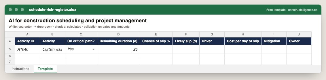Schedule risk register preview