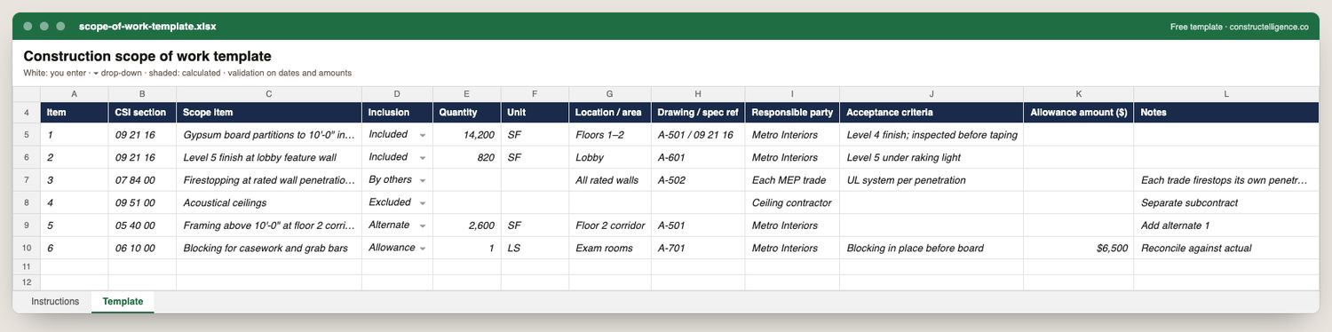 Scope of work template preview