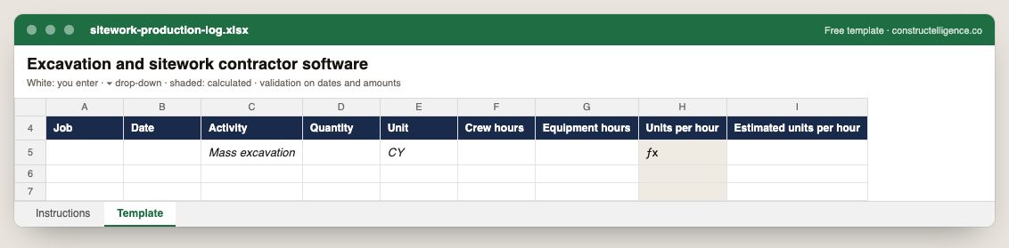 Sitework production log preview
